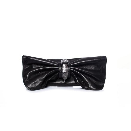 Maison Du Posh, schwarze Leder-Clutch mit Schmetterlingsverschluss
