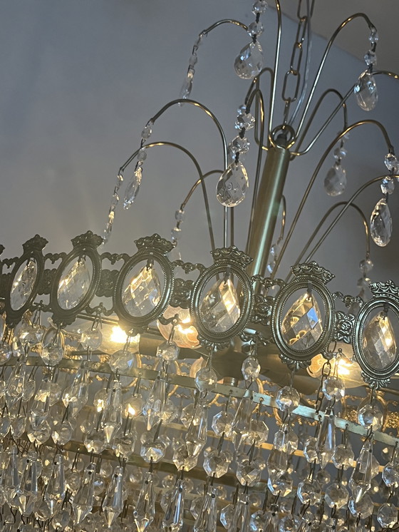 Image 1 of Xl vintage chandelier crystal pendants drops bronze frame
