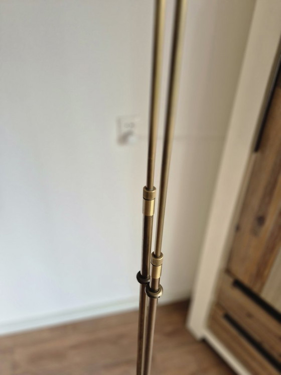 Image 1 of Dubbele Leeslamp - Vloerlamp - Notaris vloerlamp - Dimmer - Metaal - Koper/Bronskleurig - In hoogte verstelbaar - Zwenkarm.