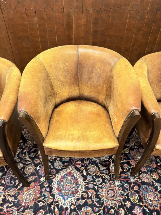 Set Klassiek Engelse Schaap Lederen Stoelen – Fauteuils, Leather, Wood (photo 9 of 12)