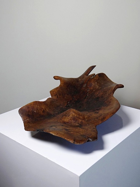 Image 1 of Grande coupe monoxyle en bois brut d'olivier foncé années 50