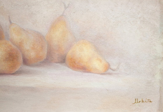 Image 1 of Peinture à l'huile représentant des poires. Nature morte moderne. Nature morte aux fruits. Peinture à l'huile.
