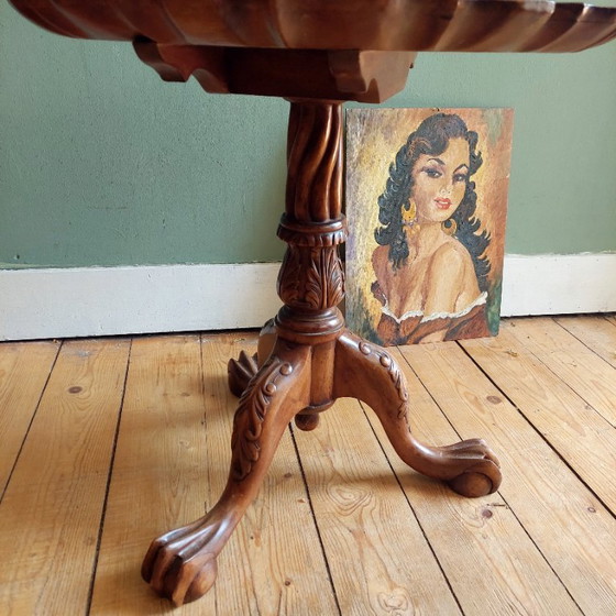 Rococo style wooden side table, brown (photo 2 of 8)
