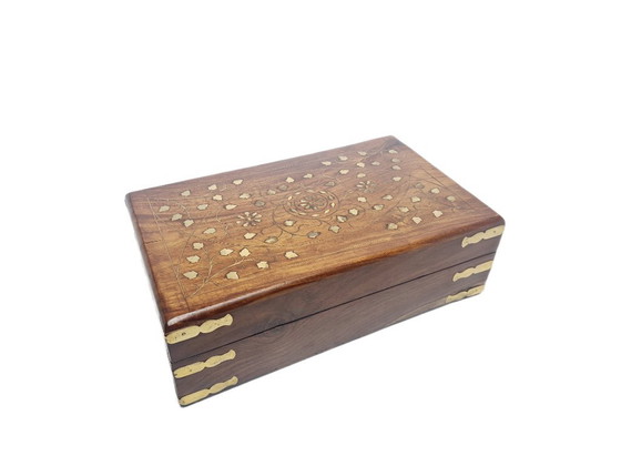 German Art Nouveau Box with Marquetry, 1900s, Decorative Objects, Textile, Wood, Brown (photo 6 of 15)