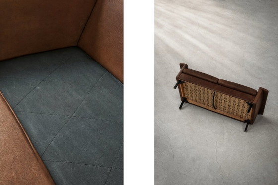 Image 1 of Canapé 2 Places Vintage Mid-Century Scandinave Moderne en Cuir Marron 3330 par Arne Vodder pour Fritz Hansen, 1960s