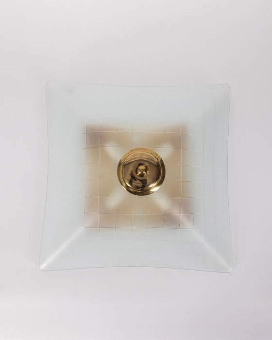 Image 1 of Lampada da soffitto vintage anni '60 in vetro decorato, design italiano