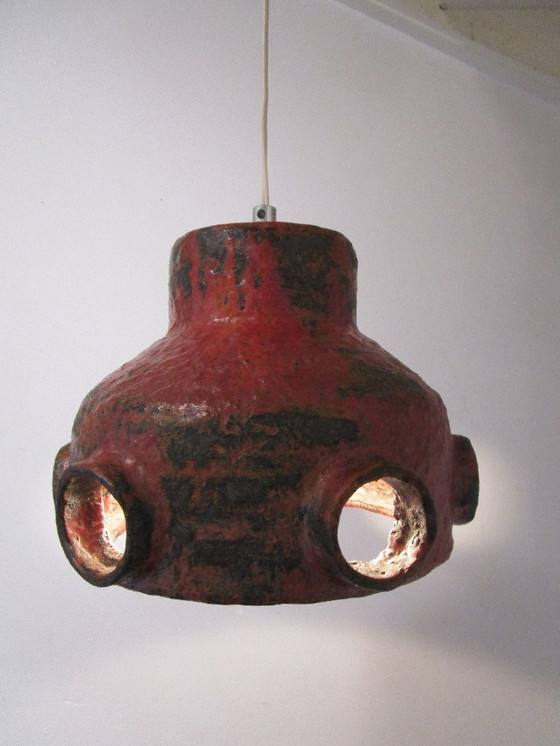 Image 1 of Brutalist Pendant Lamp, Hallway Lamp, Bar Lamp, Red Ceramic Vintage