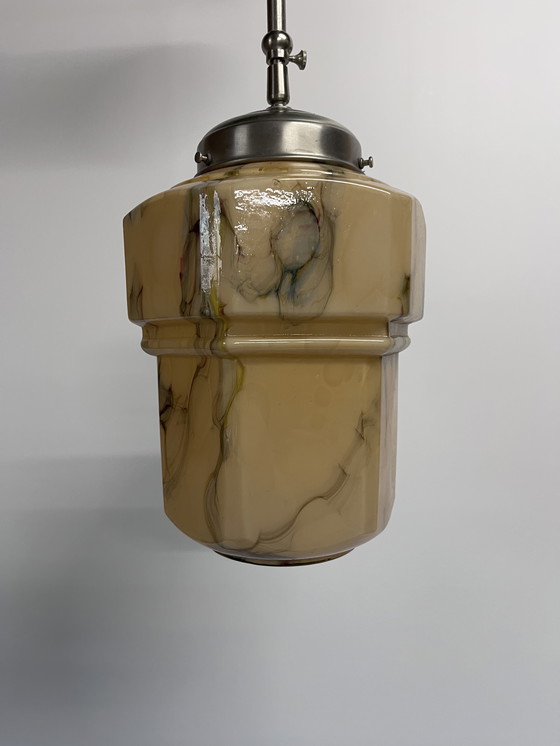 Image 1 of Lampada a sospensione in marmo Art Déco vintage con pendolo