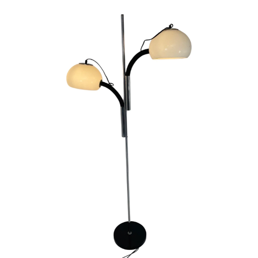 Space Age Design / MCM Staande lamp - In hoogte verstelbaar - Grote boog met witte acryl kap - Vermoedelijk Italiaans van stijl