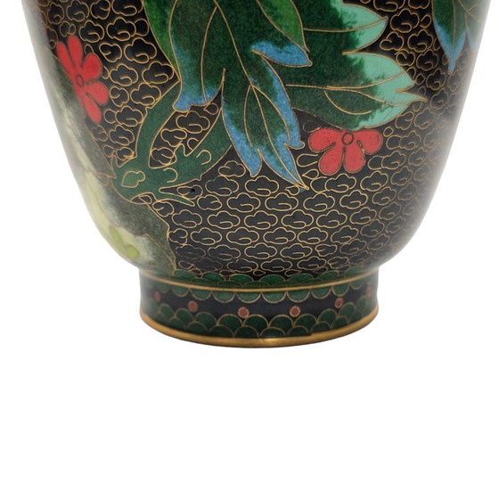 Image 1 of Large vintage black cloisonné vase