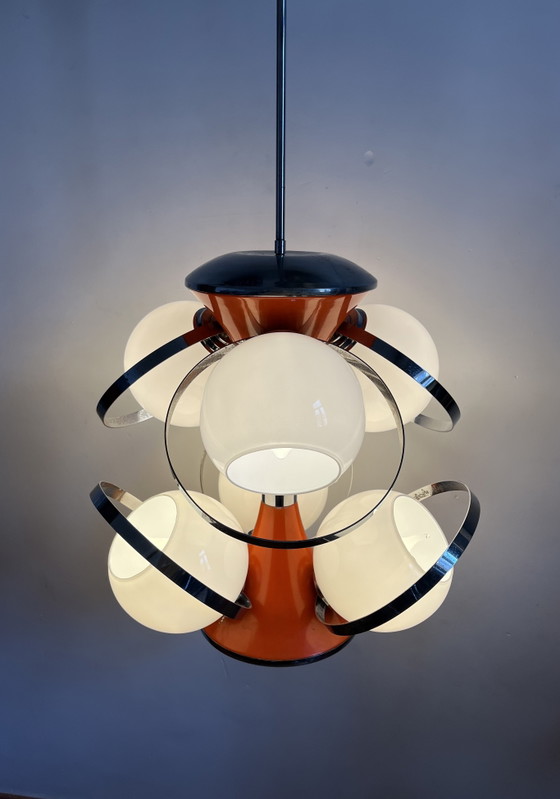 Image 1 of Italiaanse atoomkroonluchter uit het ruimtetijdperk met 6 bollen