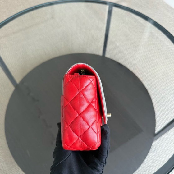 Image 1 of Chanel Seasonal Flap - Two Tone Quilted Lambskin Red Grey Golden Hardware Series 23