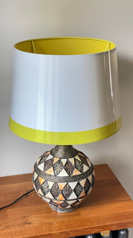 Image 1 of Vintage handgemaakte lamp, aardewerk en verzilverd metaal