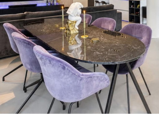 Table de salle à manger Nero Marquina en marbre 240x90, marbre naturel véritable