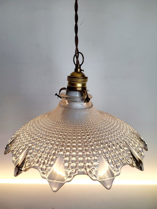 Holophane lamp, Art deco, 1930s, ribbed glass structure, molded glass