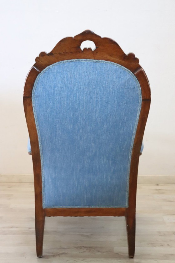 Image 1 of Fauteuil ancien en noyer, Italie Mid Century