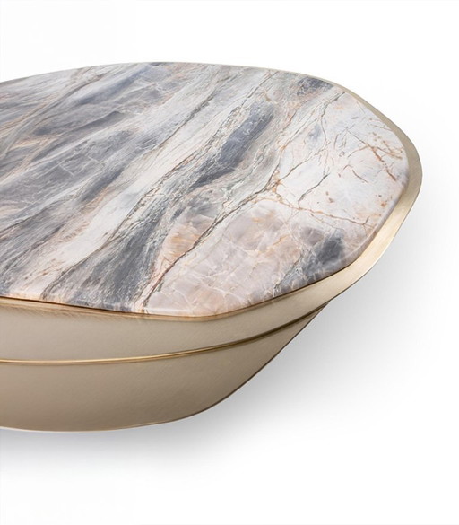 Table basse sculpturale en laiton et marbre 120cmX45cm