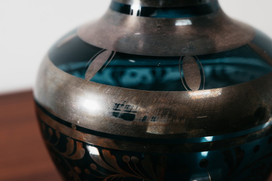 Image 1 of Glass and Silver Overlay Vase American Art Deco 1940’s Design