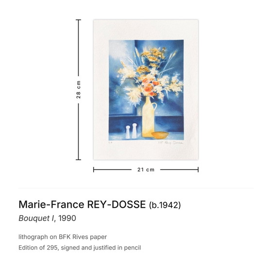 Marie-France Rey-Dosse Signed Lithograph Bouquet I 1990 – Lithographs & prints, Paper (photo 3 of 5)