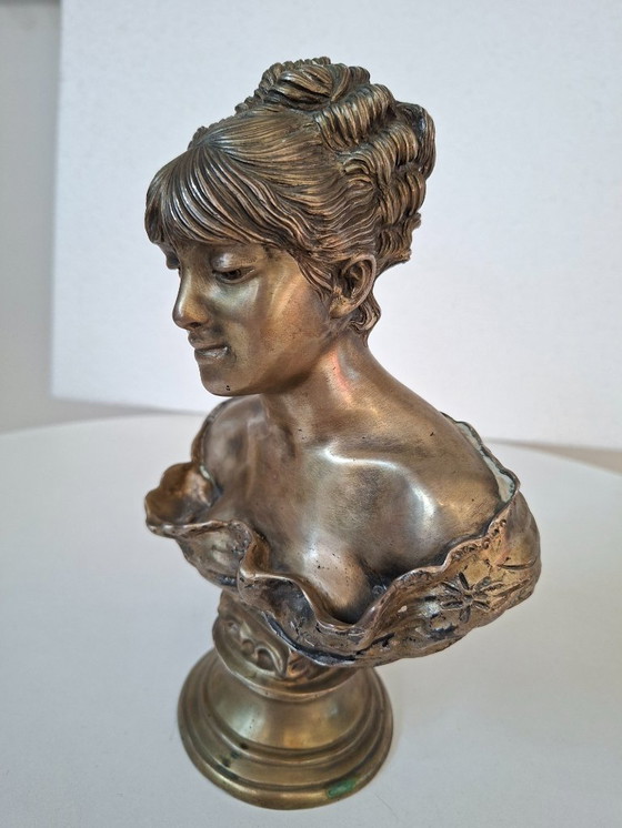 Image 1 of Elegant Brass Bust of a Young Girl