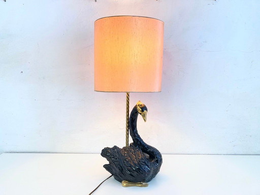 Lámpara de mesa de cerámica esculpida con forma de cisne de Ceramiche Zanotto, Bassano.