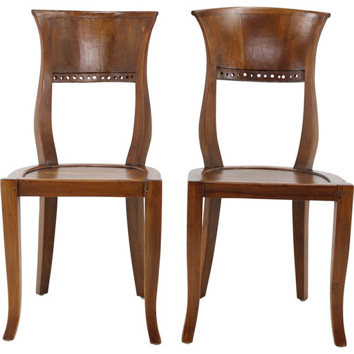 Coppia di sedie vintage in teak massello, India 1980