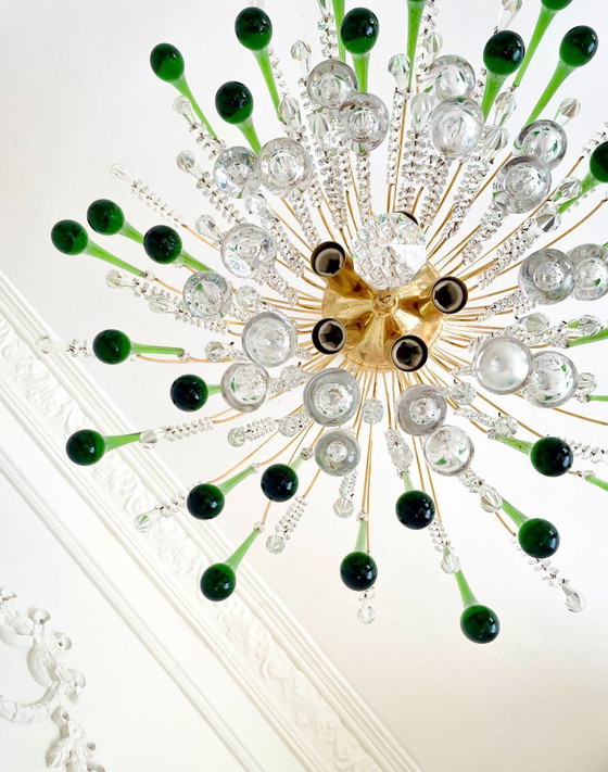 Image 1 of Lustre cascade vintage italien de Murano vert – années 1970