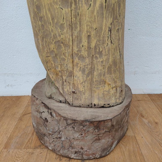 Image 1 of Life-size handmade antique wooden religious statue, saint statue, image