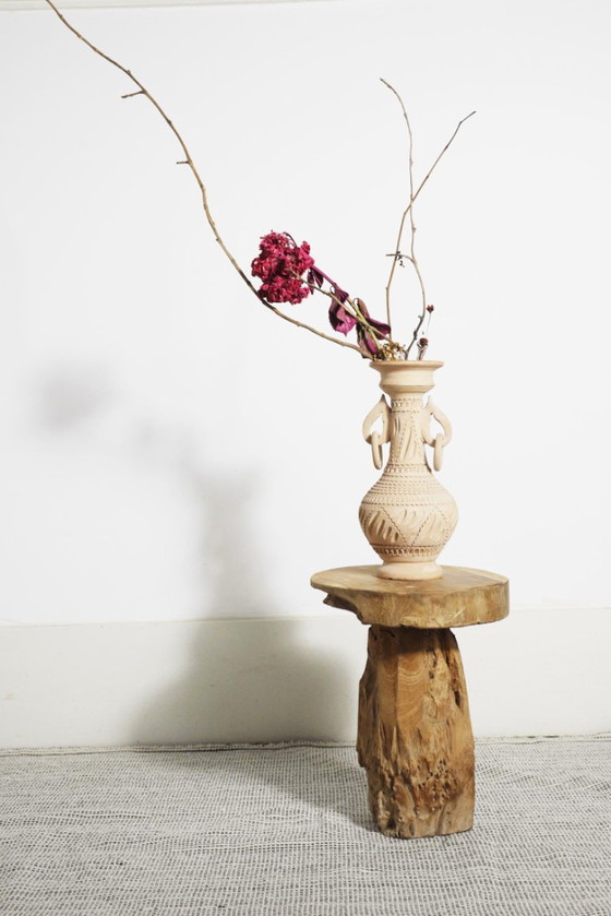 Taburete de Raíz de Teca, Mesa Auxiliar Escultórica de Madera Natural, Soporte Rústico Orgánico Wabi Sabi de (foto 8 de 16)