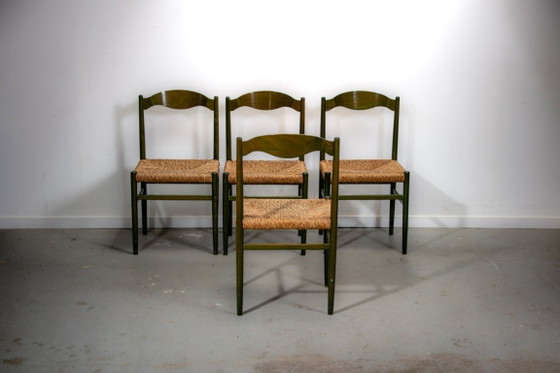 Image 1 of Sillas de comedor de haya verde y junco