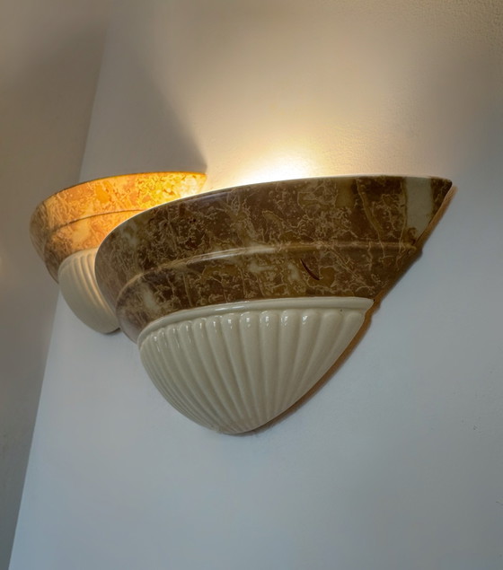 Half-shell Wall lights by Schuytener, 80s, Ceramic, Creme (photo 2 of 11)