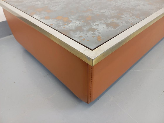 Image 1 of Tavolino vintage in vetro eglomato, cromo e pelle degli anni '70