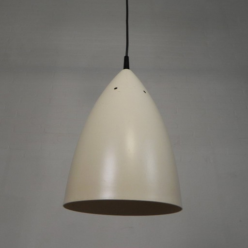 Vintage hanglamp met cremekleurige aluminium kap, jaren 60