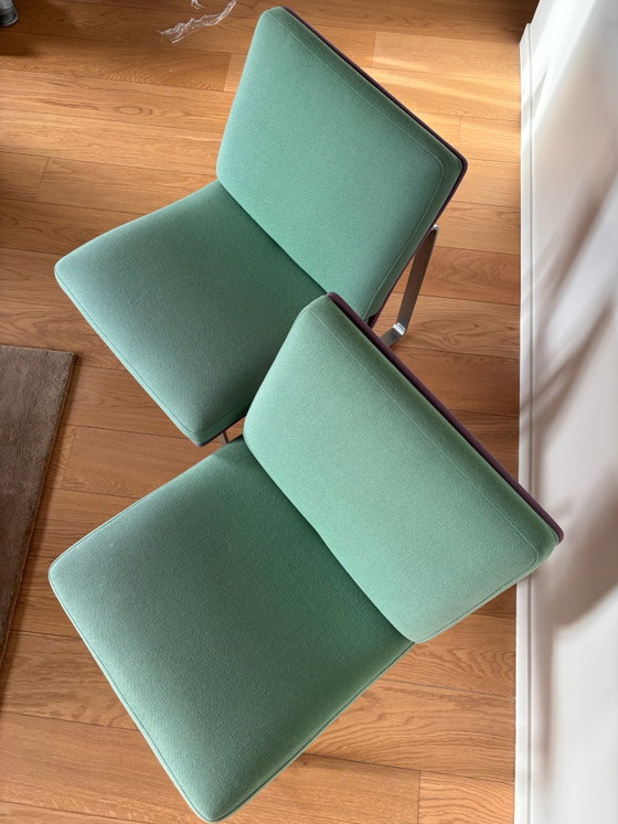 Cado Lounge chairs x 2 by Poul Henningsen Denmark, Side chairs, Chrome, Textile, mint (photo 4 of 12)