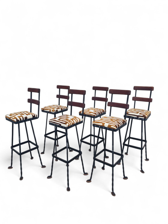 Image 1 of 6 1970s Brutalist Barstools in Steel and teak 