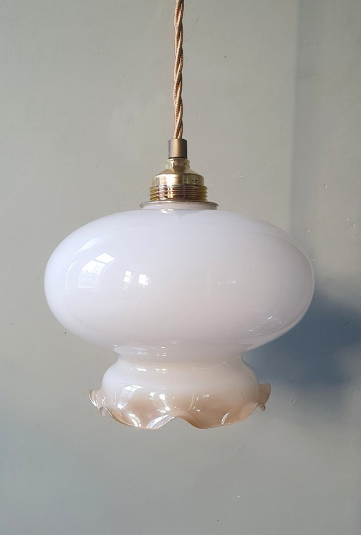 Vintage Glass Pendant Lamp - Decorative Rim - Pearlescent Effect. – hanglampen, Metal