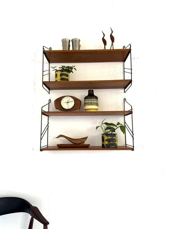 Image 1 of Set van 2 vintage beukenhouten wandrekken, WHB Germany ‘60