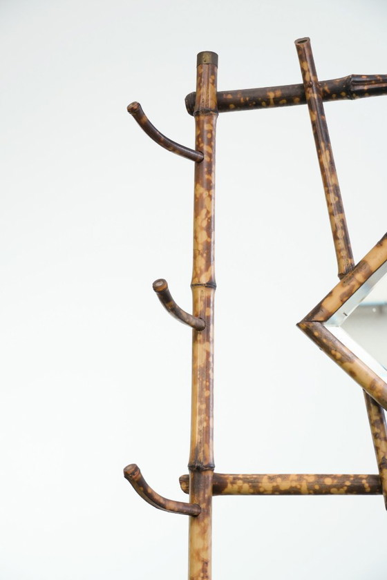 Image 1 of Antique French faux bamboo standing coat rack/hallway furniture with a mirror and umbrella rack