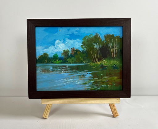 Original Oil Painting Summer River Landscape River in green embrace