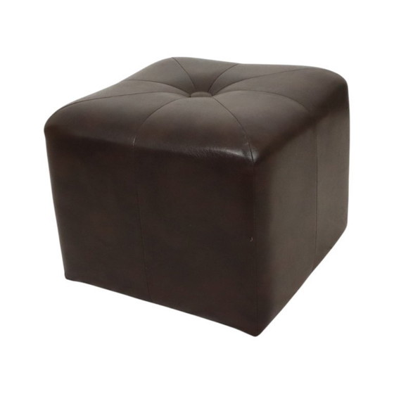 Image 1 of Vintage Vierkante Poef Bruin Skai