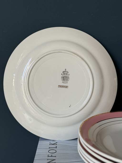 Luneville Régence set of 6 vintage plates pink with gold