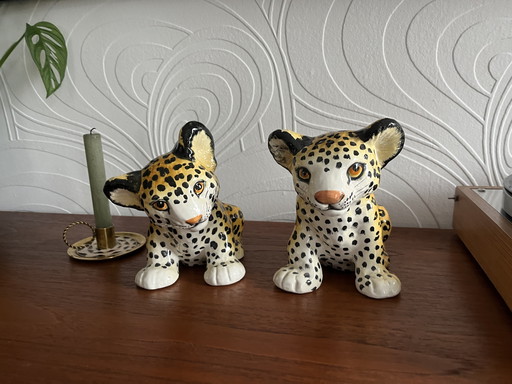 Ensemble de 2 tigres en céramique peints à la main, d'époque italienne