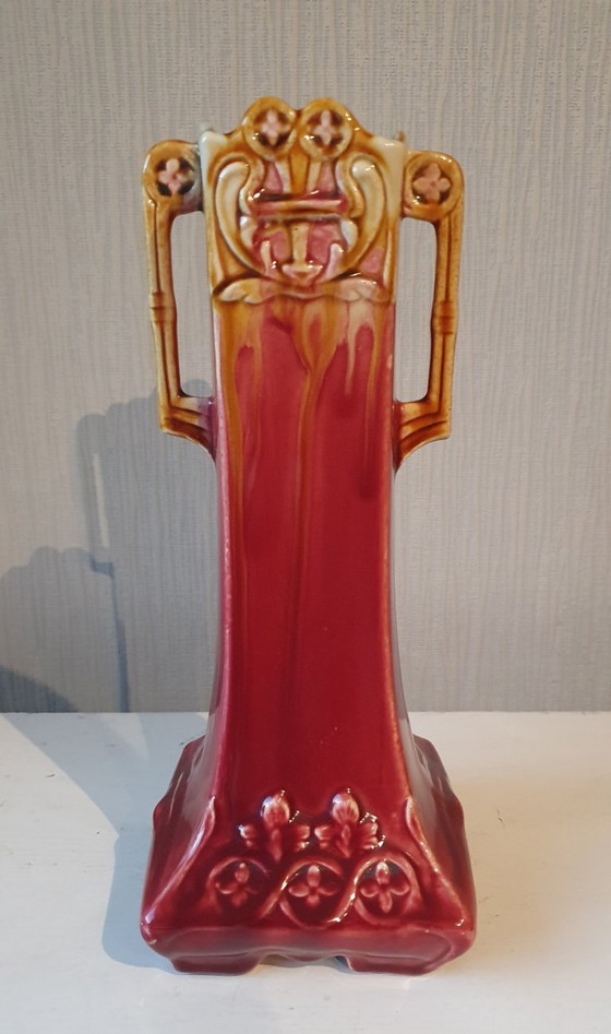 Art Nouveau Vase, French Barbotine (ca. 1900) - No. 2167, Ceramic, Red (photo 3 of 8)