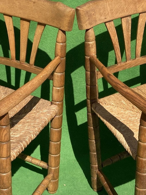 Image 1 of Chaises d'appoint allemandes tournées au fuseau avec sièges en jonc