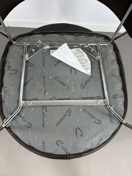 4 sedie da pranzo vintage Calligaris in pelle marrone cioccolato – Leather, Metal (photo 9 of 10)