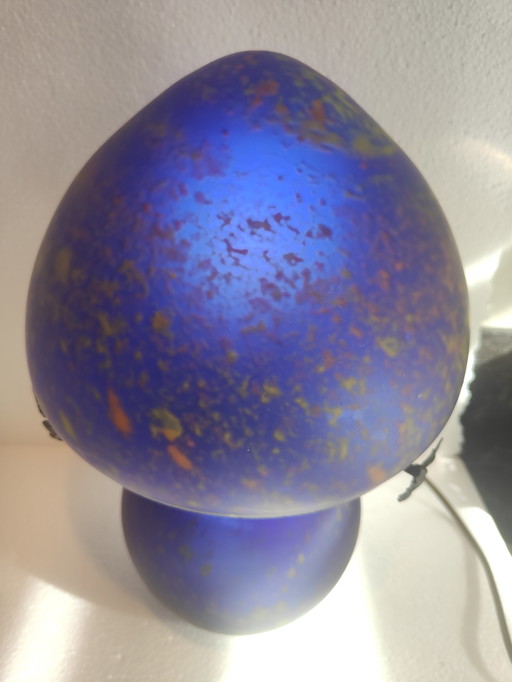 Craft mushroom glass paste lamp blue full glass