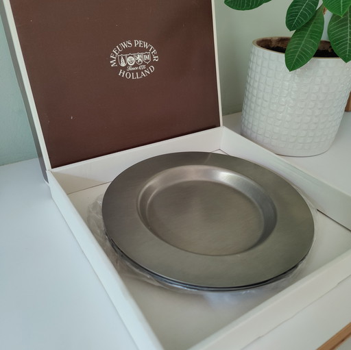 Set vintage de 3 assiettes en étain Meeuws Pewter Holland non utilisées 19cm Zgan,