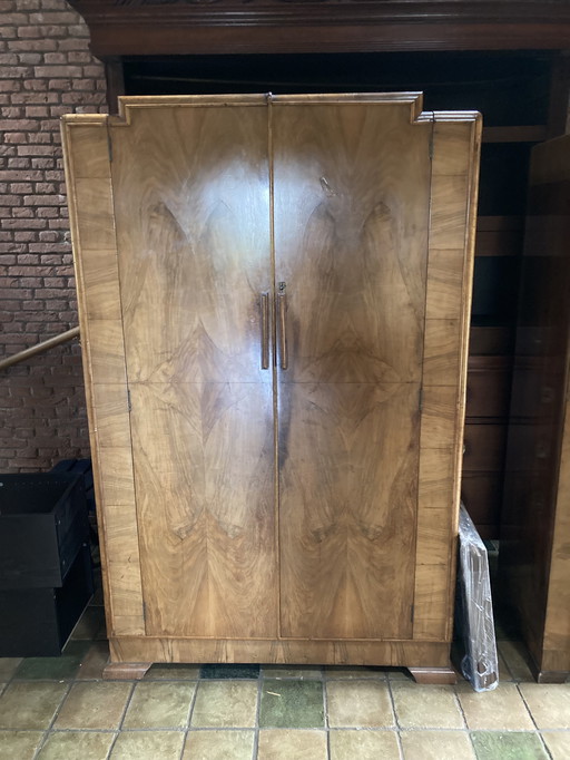 Art Deco Vintage Antique Cabinet Notewood Veneer Rectangular Top Edge