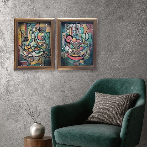 Image 1 of Cubism A1439 - abstract paintings in frame