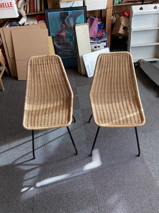 Set of 2 Vintage Rattan Chairs, 50s/60s, Mid-Century, Chairs and lounge chairs, Metal, Beige (photo 7 of 7)